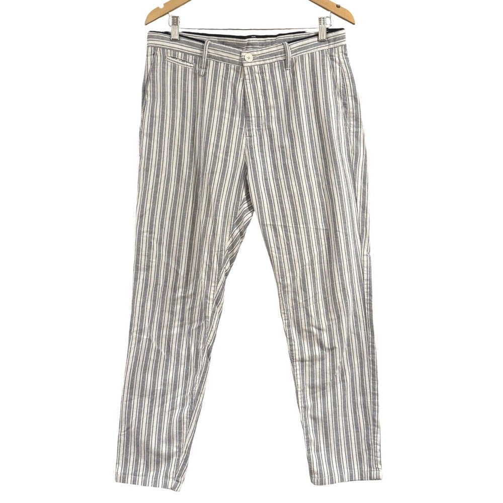 Zara Striped Tapered Fit Trouser‎ Cropped Pants Cotton Blend Pockets32 Preppy